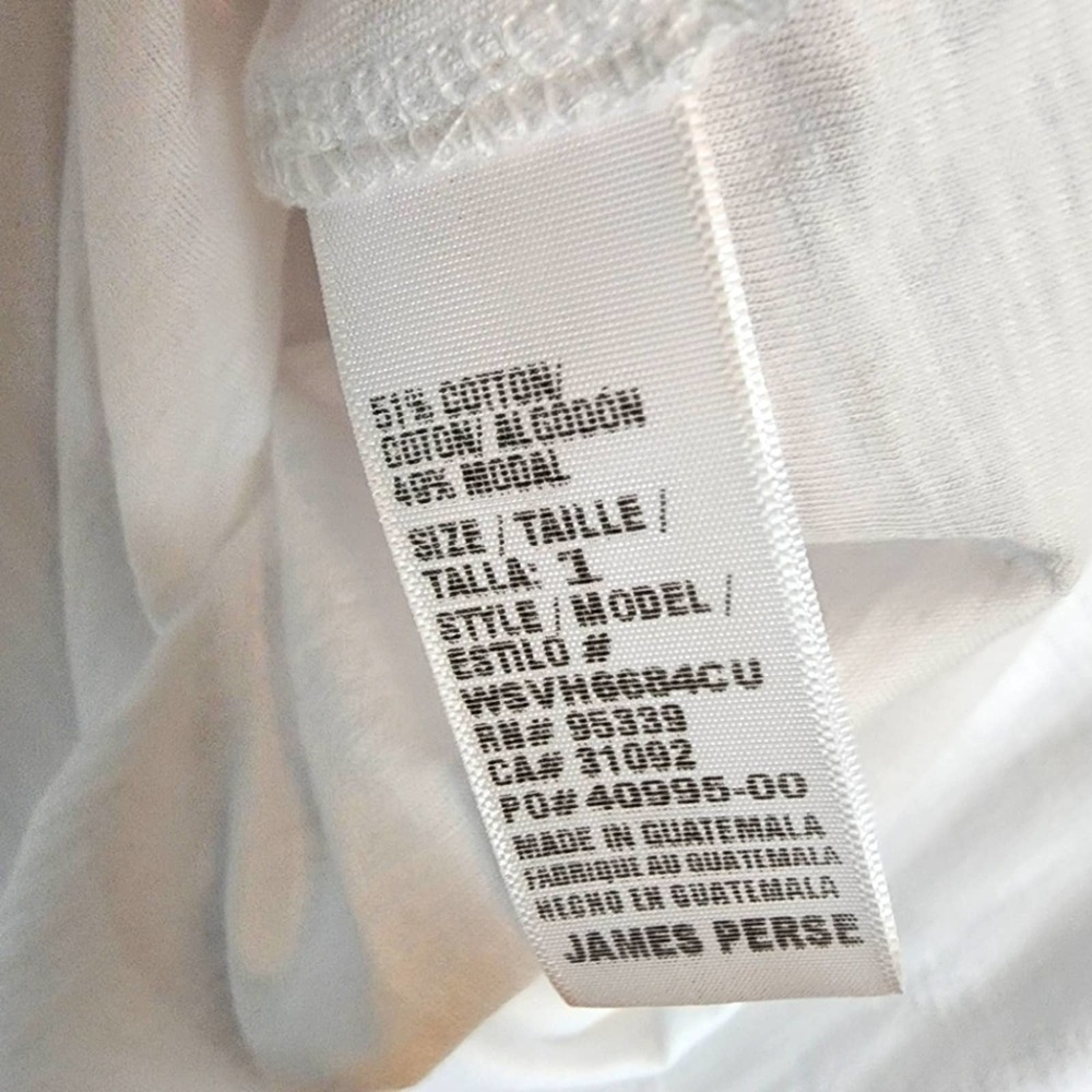 NWT James Perse White Rolled Sleeve Cotton Blend White T-Shirt Dress Size 1 or S - Picture 9 of 9